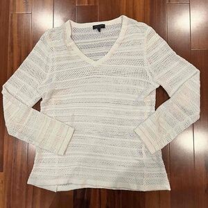 Rag & Bone White Sweater‎ Top Open Crochet Knit Long Sleeve V Neck Size Large